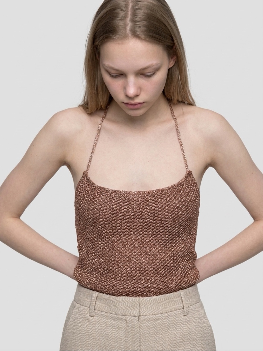 Nasty Gal Metallic Rose Gold Cowl Neck Crop Top NWT